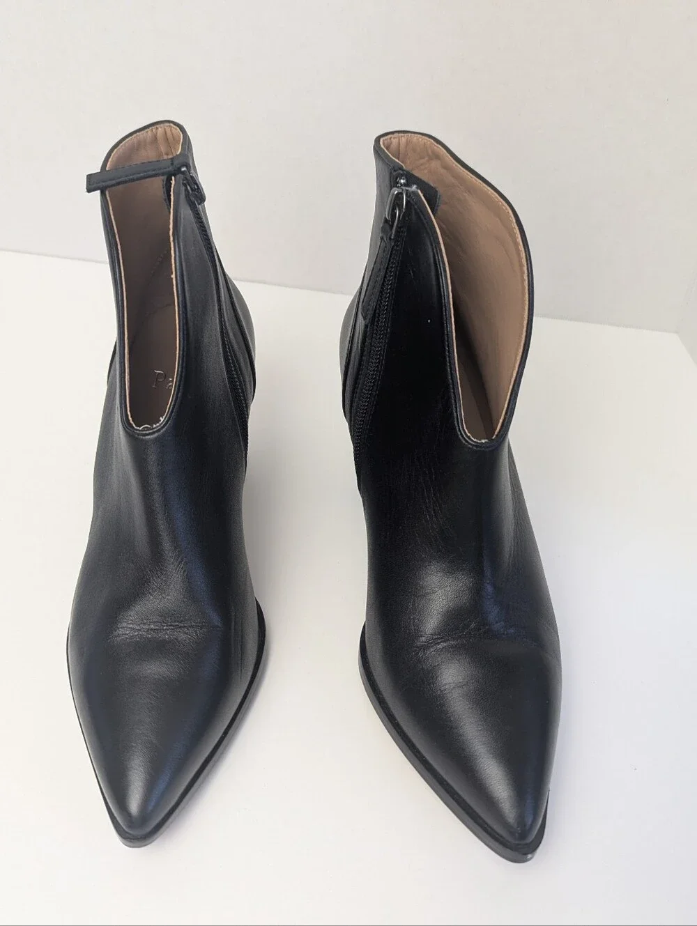 Paolo Mattei Black Leather Pointed Toe Ankle Boots Zip Booties 6.5M